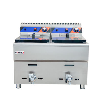 satın al Kızarmış Tavuk Patates Kızartması İçin Tezgah Gazlı Fritöz 14kW / H İkiz Tank Çevrimiçi üretim