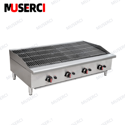 Comprar Aço inoxidável gasoso comercial Charbroilers Countertop 4 queimadores Lava Rock Grill fabricação em linha